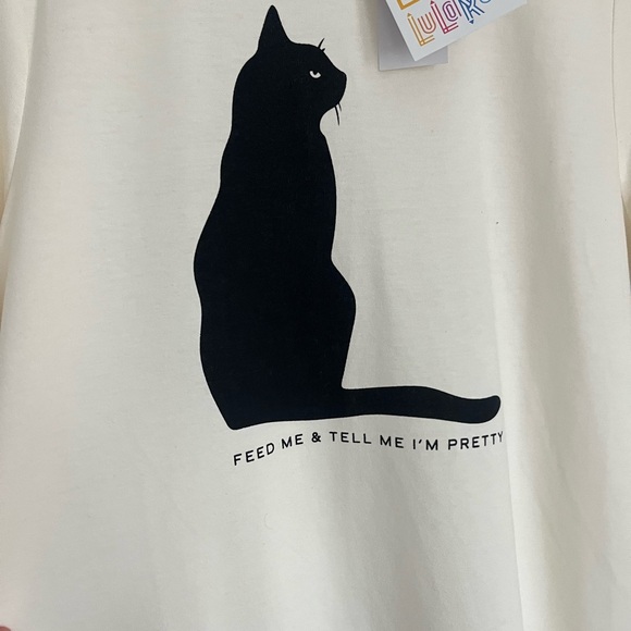 LuLaRoe cat lover Cream Tee with Black Cat Design graphic tee M - Picture 4 of 8